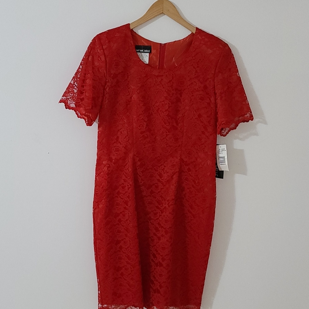 My Michelle Red Lace Midi Dress NWT